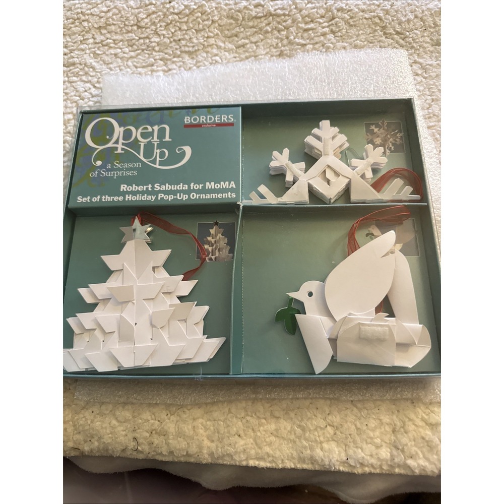 Vtg Robert Sabuda For MoMA "Open Up A Season Of Surprises" Pop Up Ornaments Set